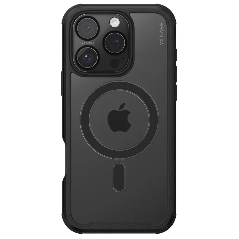 Capa Magsafe Para Iphone 16 Pro - Transparente Com Bordas Preto Metálico - Shield Cover Ii