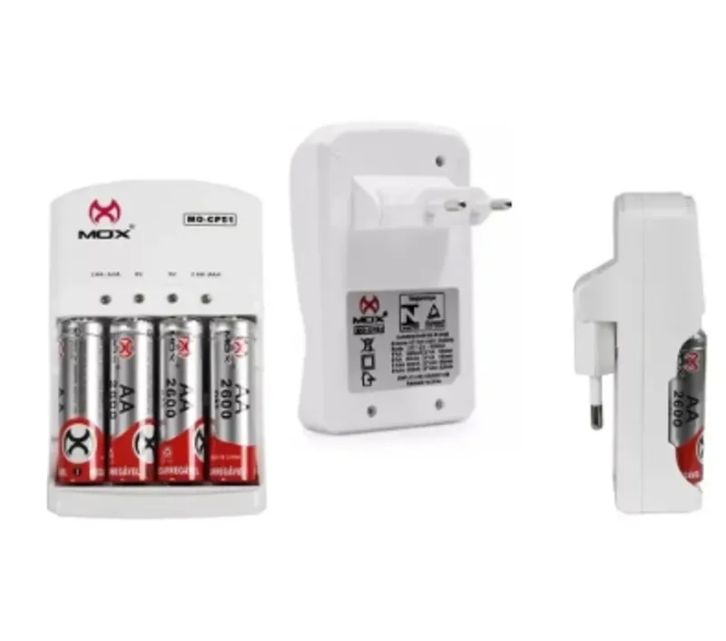 Carregador Mox Com 4 Pilhas Recarregáveis Aa 2600 Mah