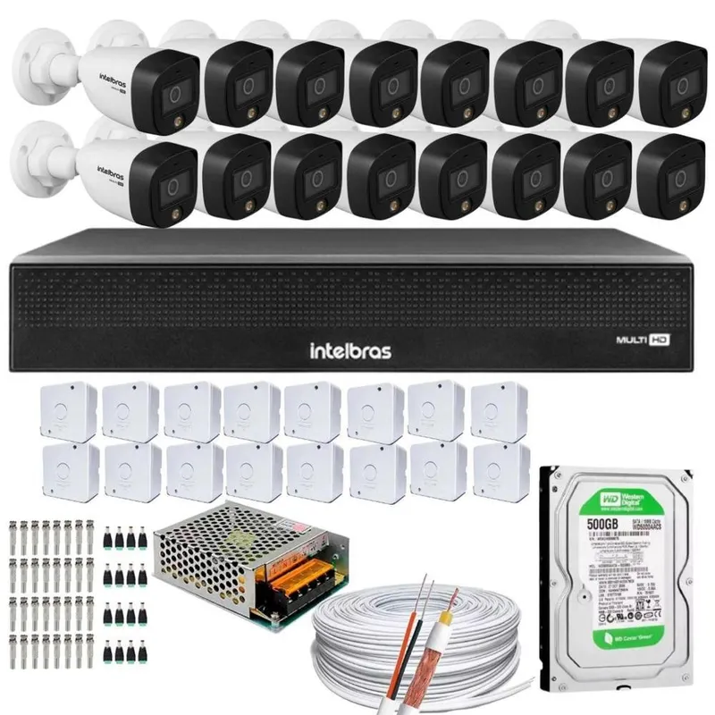 Kit 16 Câmeras Intelbras 1220b Full Color Dvr 16 Ch C/ 2tb