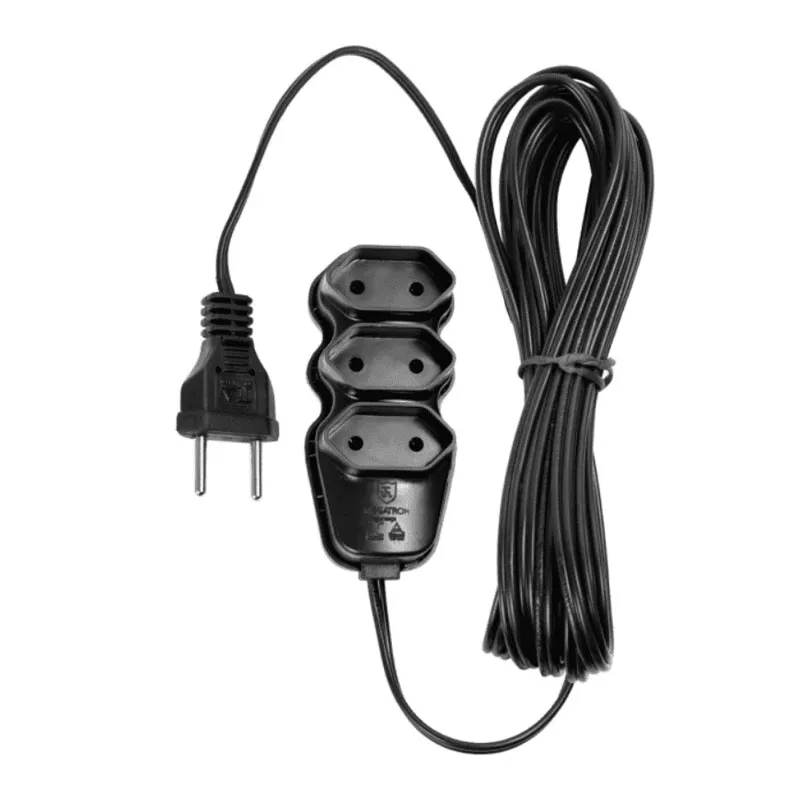 Extensão Elétrica, 3 Tomadas, Pl 2x0,75, 3m, Preta