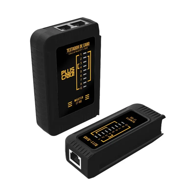 Testador De Cabo De Rede Pluscable, Lt-100bk, Compatível com RJ11 E RJ45, Plug and Play