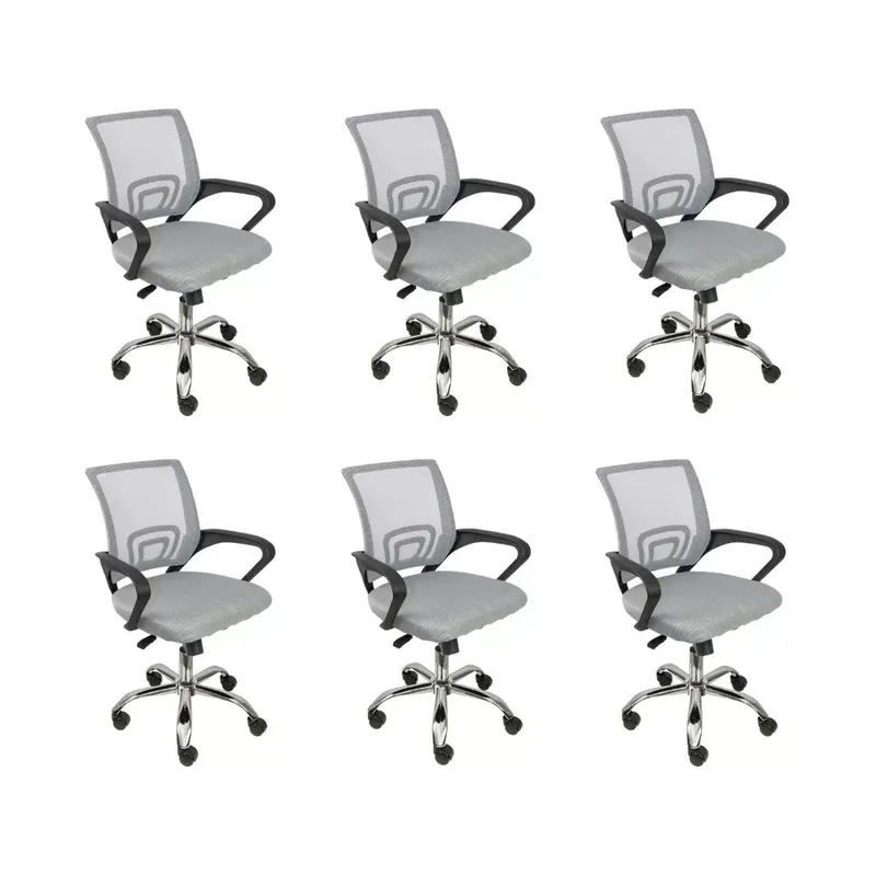Kit 6 Cadeiras De Escritório Oficial Webshop Begonia, Suporta 120 kg, Mesh, Ergonômico, Cinza
