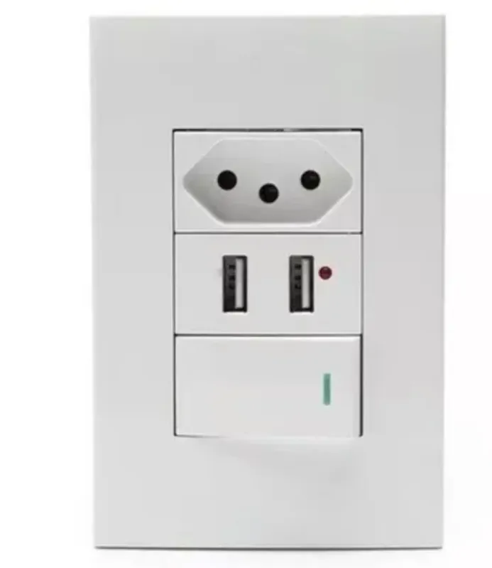 Interruptor E Tomada De Parede 2 Portas Carregador Usb
