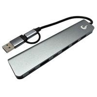 HUB Rise Mode 04 USB-C 3.0, 7 em 1, para 4x USB 2.0, 2x USB-C, 1x USB 3.0, Cinza - RM-HUB-04