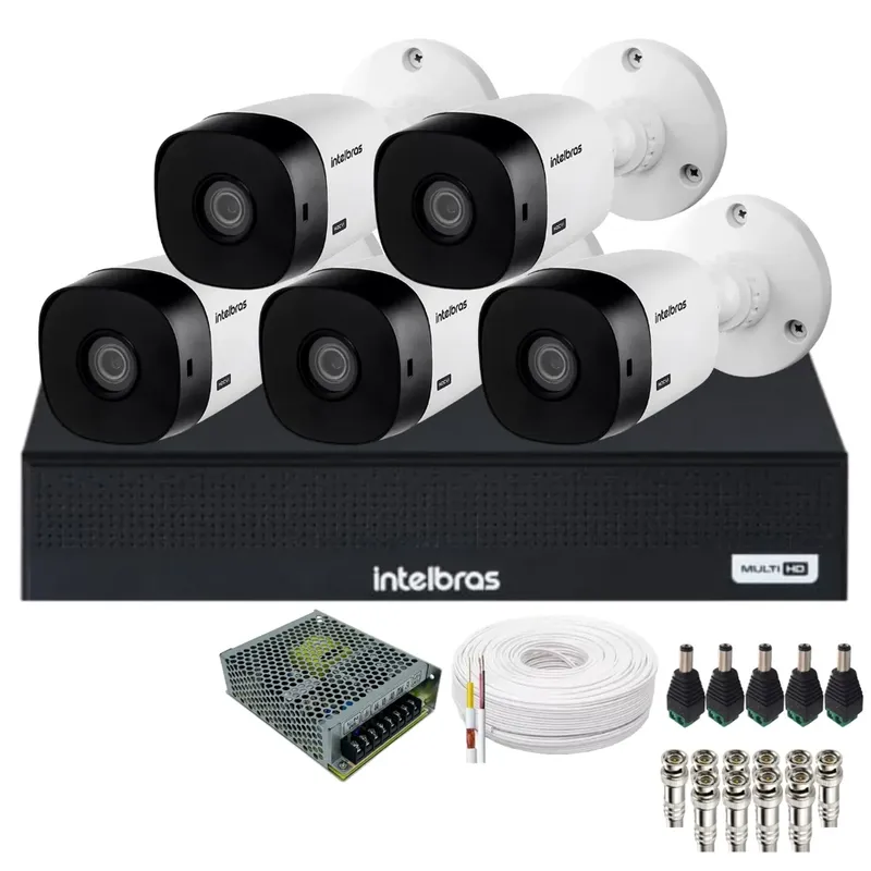 Kit 5 Câmeras Intelbras Hd 1120b Dvr Intelbras 08 Canais 1108-c Sem Hd.