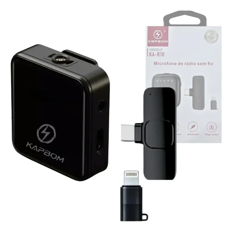 Microfone Lapela Sem Fio Condensador Tipo-c Lightning Ka-r10