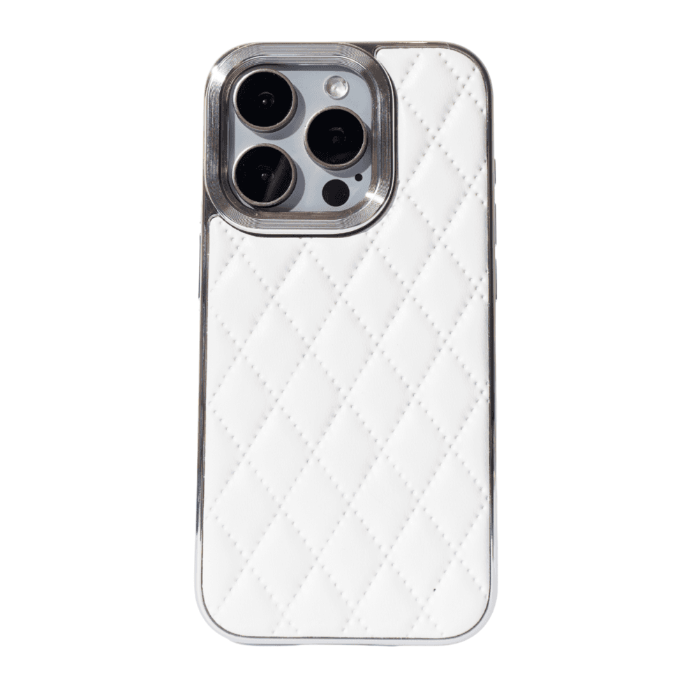 Capa De Couro Com Moldura De Metal Compatível Com Iphone Cor:branco;modelo:13 Promax