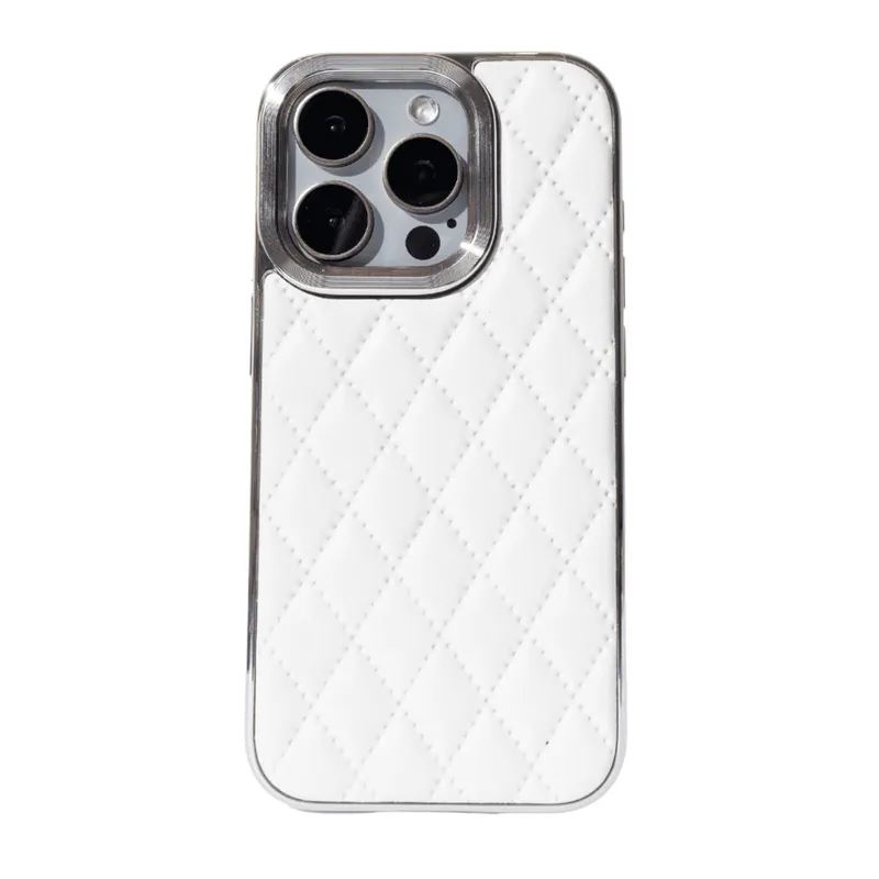 Capa De Couro Com Moldura De Metal Compatível Com Iphone Cor:branco;modelo:14