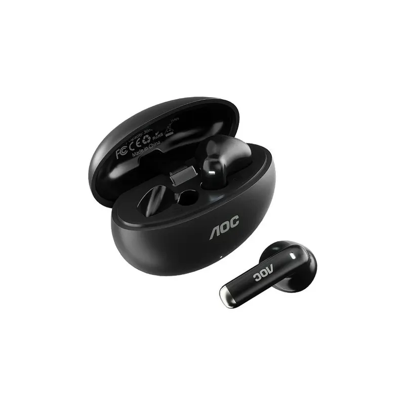 Fone De Ouvido Bluetooth 6.0 Earbuds Tws Sem Fio Com Estojo Carregador, Preto Aoc