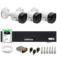 Kit 3 Câmeras Intelbras Vhc 1120 B Hd 720p Visão Noturna 20m Ip66 Dvr Mhdx 1104c + Hd Skyhawk 2TB