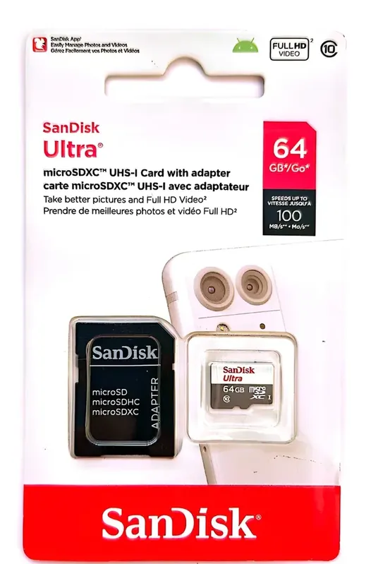Cartão De Memória Sandisk MicroSD, 64GB, 100MB/s, Ultra Classe 10 Uhs-I SDSDQUNR-064G-GN3MA