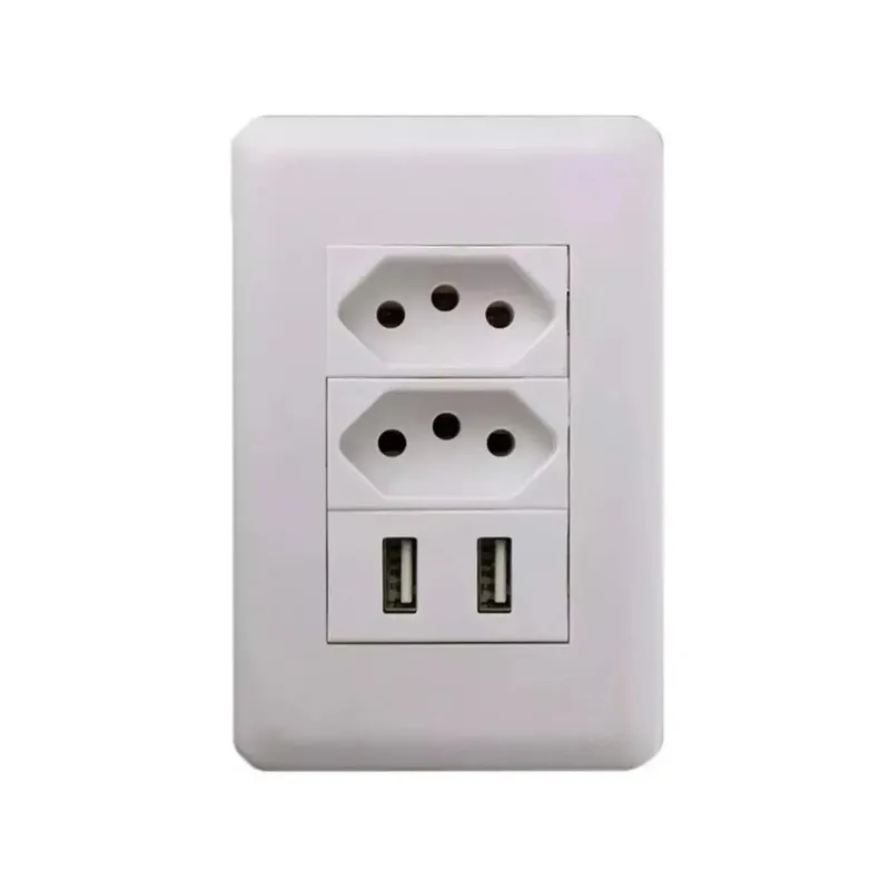 Tomada Bivolt De Parede 2 Entradas Usb Carregador Universal Dispositivos Celular