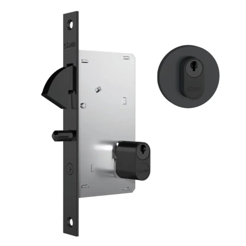 Fechadura Para Porta De Correr 950 Externa Roseta Redonda Preto Fosco 45mm Stam