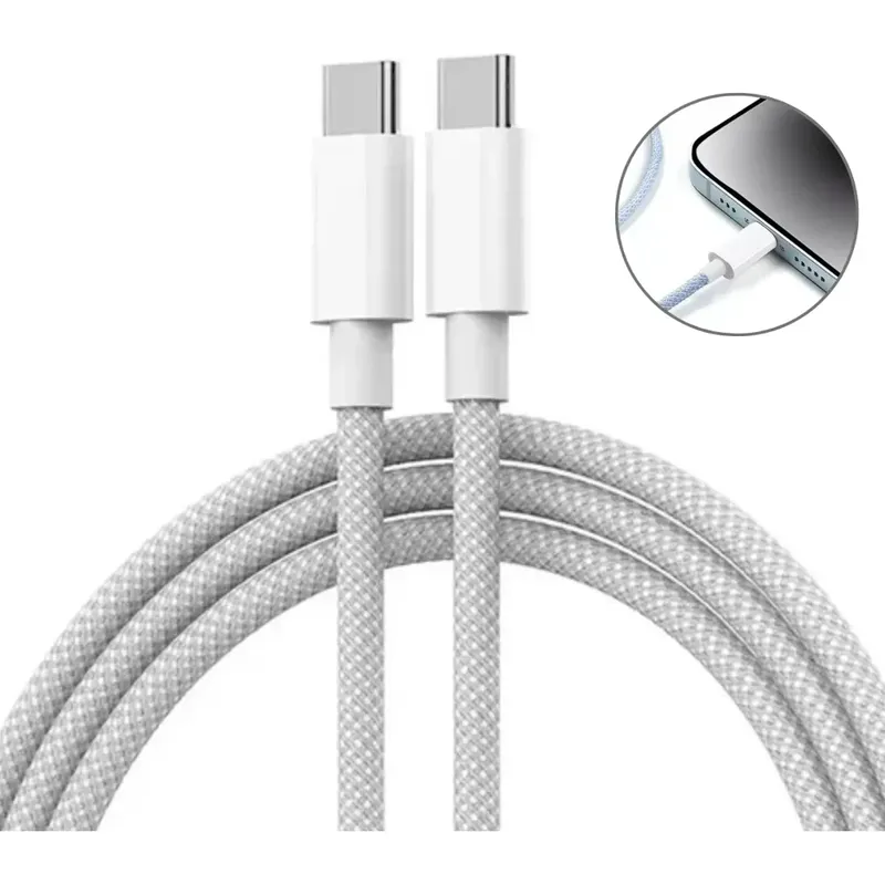 Cabo Usb-c Branco Trançado Compatível Com Diversos