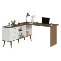 Mesa De Estudos Em L 3 Gavetas Branco/rustic Lisboa Madesa