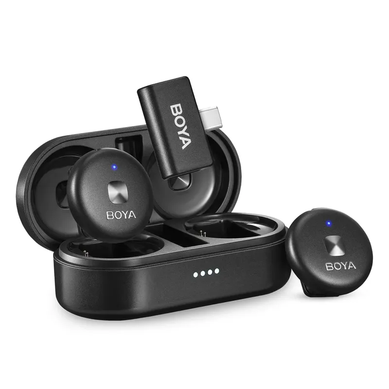 Sistema Microfone Sem Fio Boya Omic-u Usb C Lapela Preto