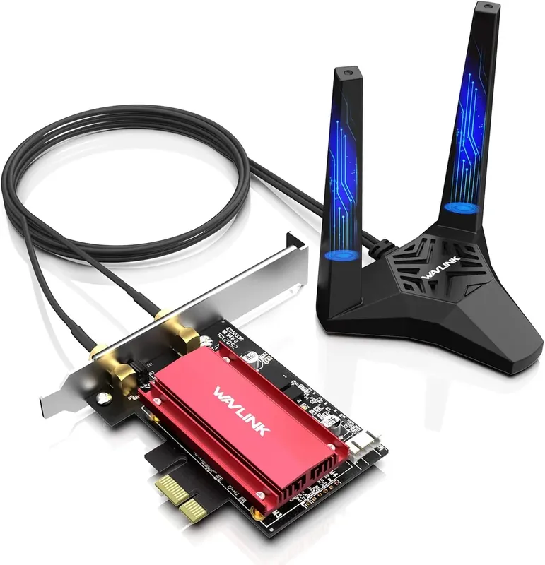 Placa De Rede PCie Wavlink Ax5400m Wifi 6e, Bluetooth 5.3, Mu-mimo, Wpa3, Ofdma, Suporte Discreto, Dissipador De Calor