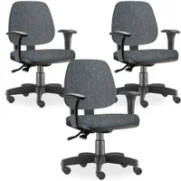 Kit 03 Cadeiras De Escritório Giratória Executiva Ergonômica Job L02 Linho Chumbo - Lyam Decor