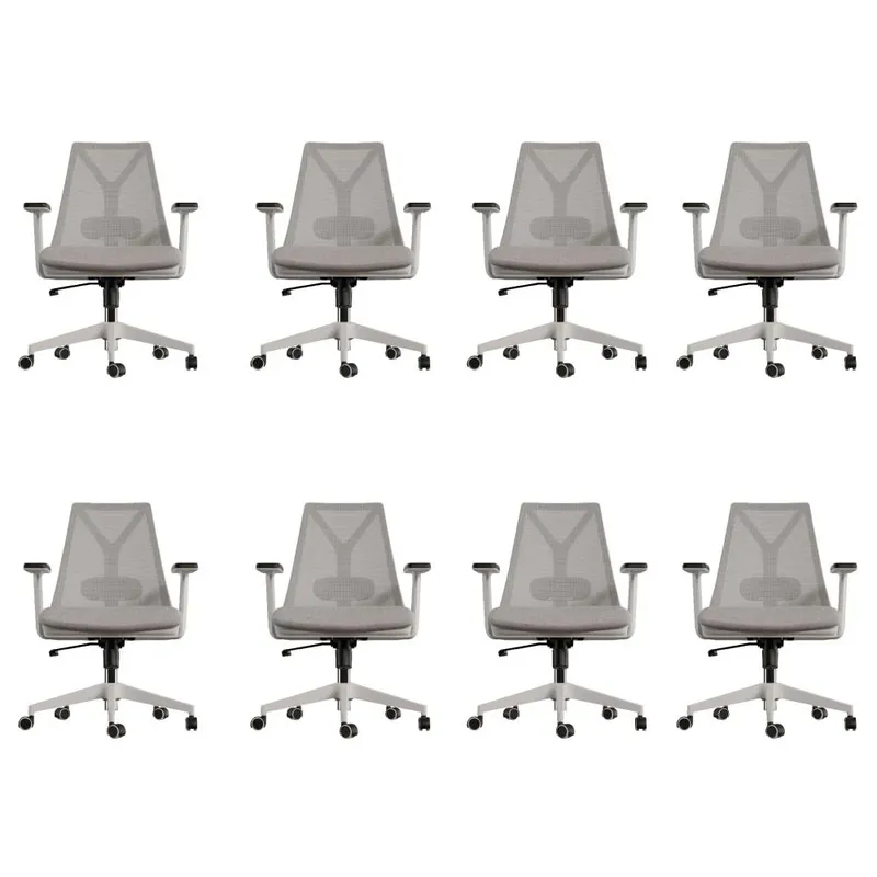 Kit 8 Cadeiras Escritório Presidente Ergonômica Nr17 Elements Apoio Lombar Branca/cinza