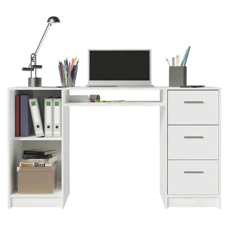 Escrivaninha Mesa Para Computador Madesa Alaska 3 Gavetas 1 Porta, Branco