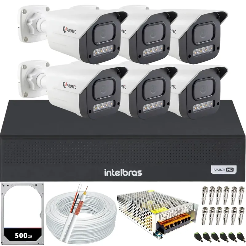 Kit 6 Câmeras Full Color C/áudio Dvr Intelbras 8 Canais 500gb