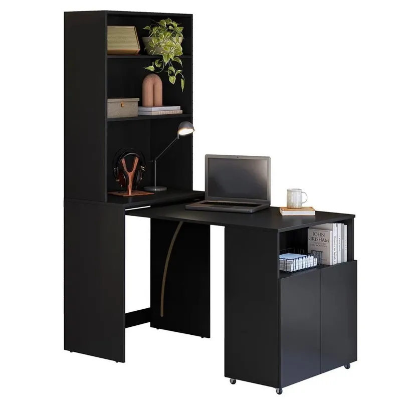 Estante Escrivaninha Com Mesa Bancada Retrátil Salt Preto Z06 - Mpozenato
