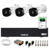 Kit 3 Câmeras Intelbras Vhl 1120 B Hd 720p Visão 20m Ip66 + Dvr Mhdx 1104c 4 Canais + Hd Skyhawk 2TB