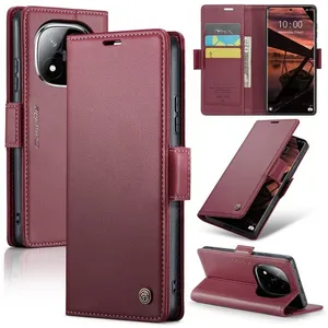Capa Carteira Com Compartimentos para Cartão de Crédito, Dinheiro, Documentos com Fechamento Magnético para o Redmi Note 14 Pro 5G - Cor: Vermelho