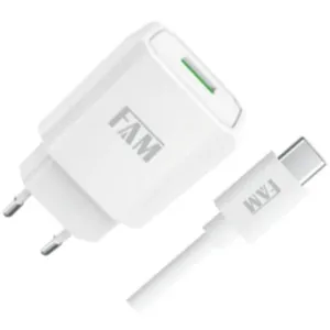 Kit Carregador C/tomada Cabo Tipo C 1 Metro 2.1a Fkt-110c Branco - Fam - Único Único