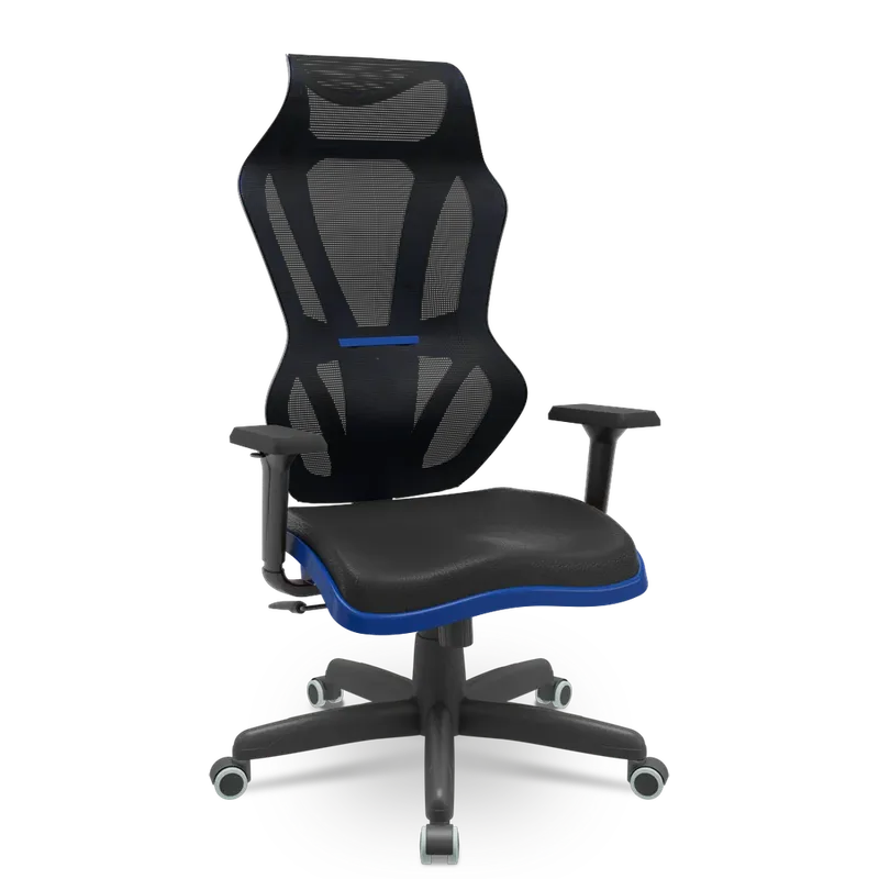 Cadeira Escritório Presidente Gamer Vizon Dz Plaxmetal Relaxsystem Preta/azul
