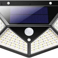 Luminária Energia Solar Parede 100 LED Sensor Presença 3 Funções Lampada