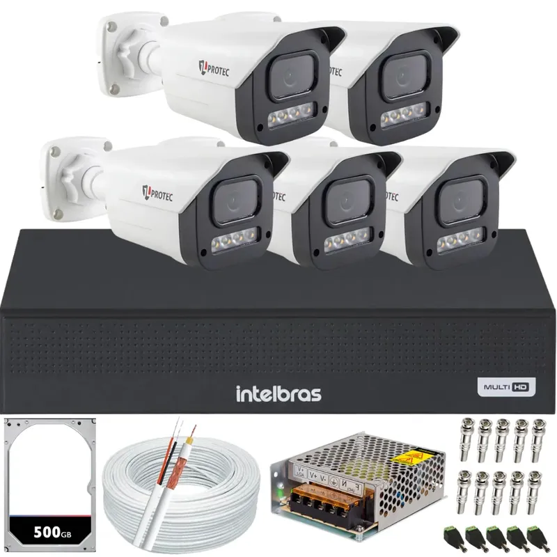 Kit 5 Câmeras Full Color C/áudio Dvr Intelbras 8 Canais 500gb