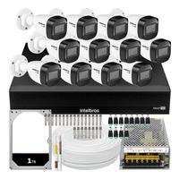 Kit Cftv Monitoramento 12 Câmeras De Segurança Intelbras Vhd 1130 Com Ir 30m + DVR 1016c + HD 1TB