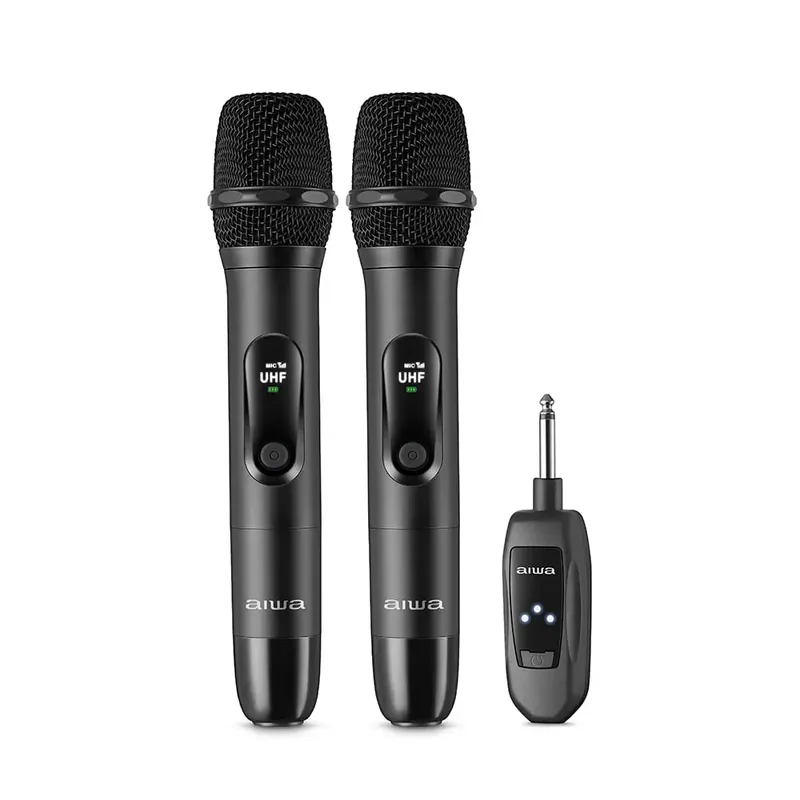 Microfone Aiwa Duplo Wireless C/ Bateria Aws-mic-01 Bivolt