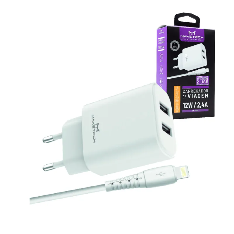 Carregador C/ Cabo Lightning 2.4a 12w Branco Maketech Cm-19i