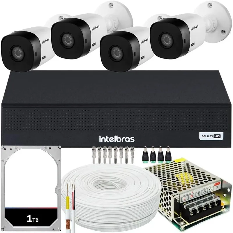 Kit 4 Cameras Intelbras FULL HD, 20m, 1220b, 2mp, 1080, Mhdx 1008