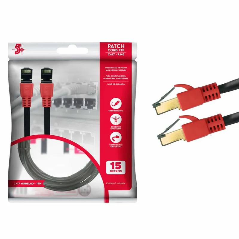 Cabo De Rede Blindado Rj45 Cat7 600mhz 10gbps 15mts
