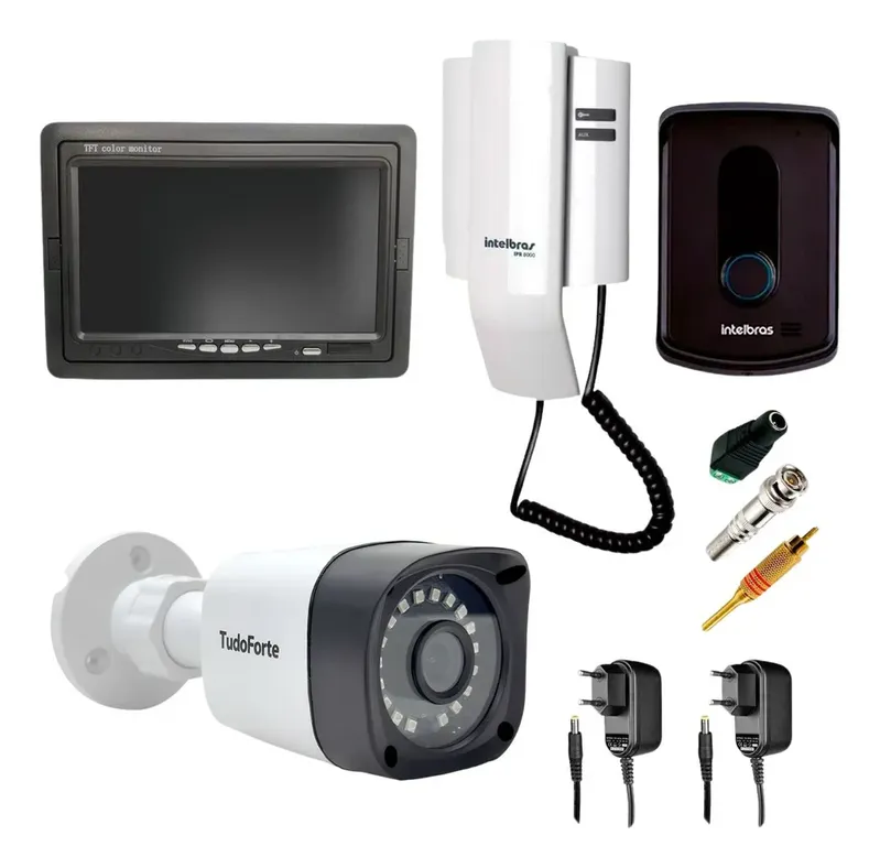 Kit Porteiro Intelbras Ipr8010 Com 01 Câmera Infra Bullet E Tela Monitor 7 " Lcd Colorido