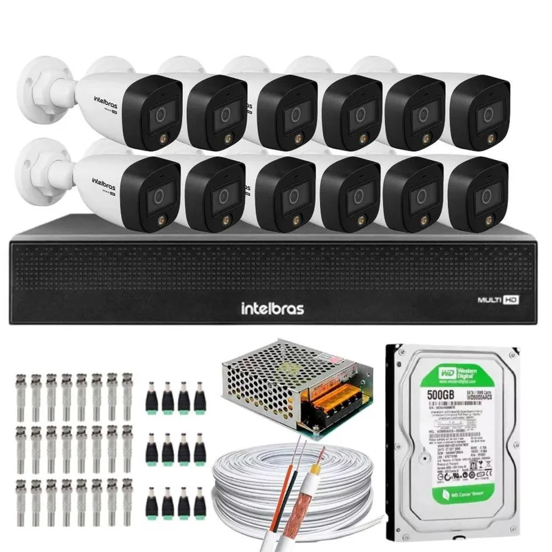 Kit 12 Cameras Intelbras, 1220, Full Color, Dvr Mhdx 16