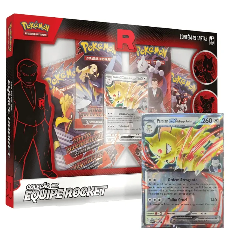 Box Pokémon Coleção Ex Equipe Rocket Persian Ex 49 Cartas