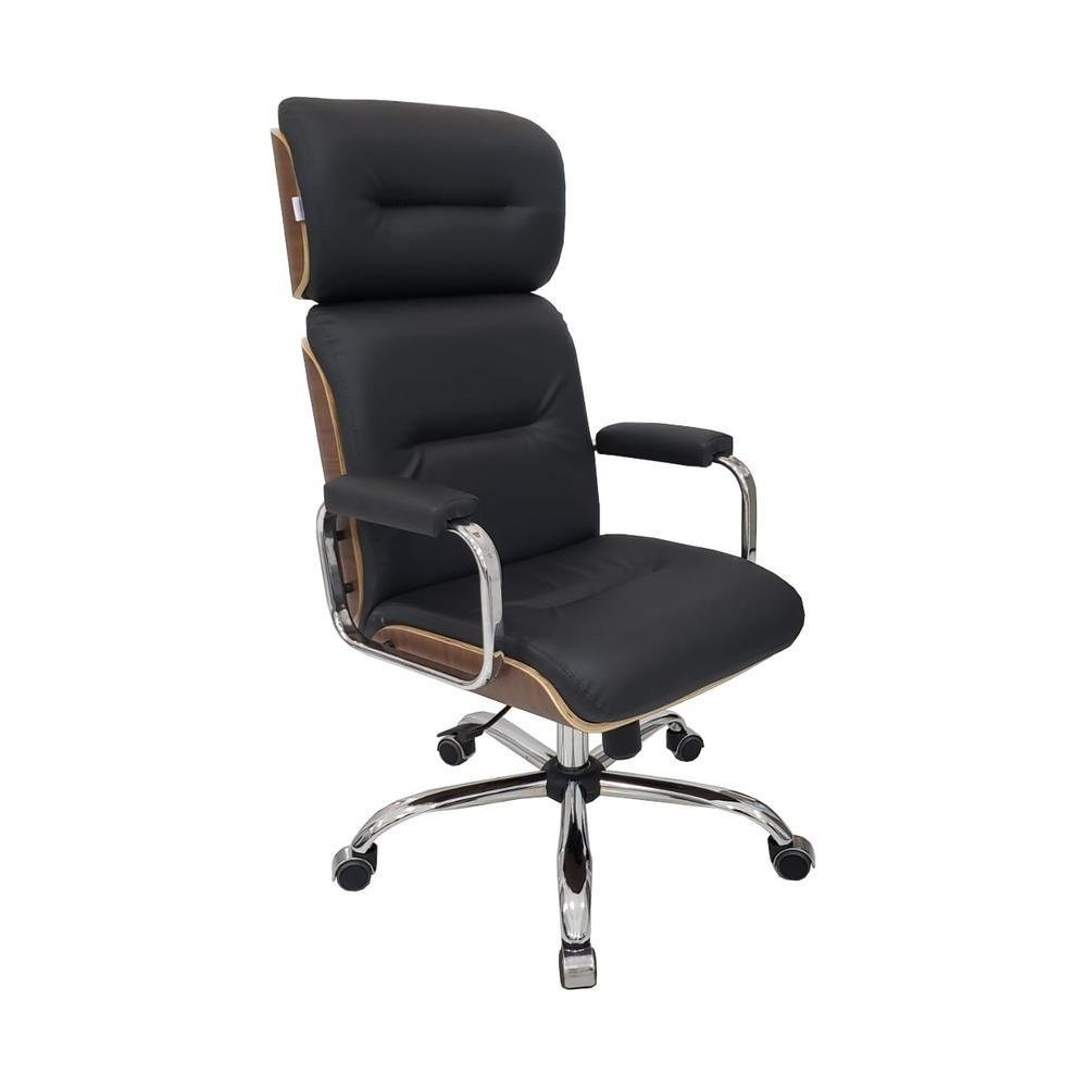 Cadeira Design Office Móveis Eames Presidente Linha Capa Em Madeira Preto Cromada