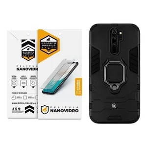Kit Capa Defender Black E Pelicula Nano Vidro Para Xiaomi Redmi Note 8 - Gshield