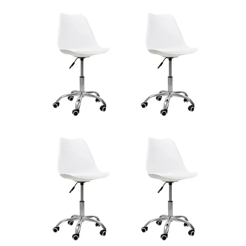 Kit 06 Cadeiras Oficial Webshop Office Base Cromada Giratória Saarinen, Branco