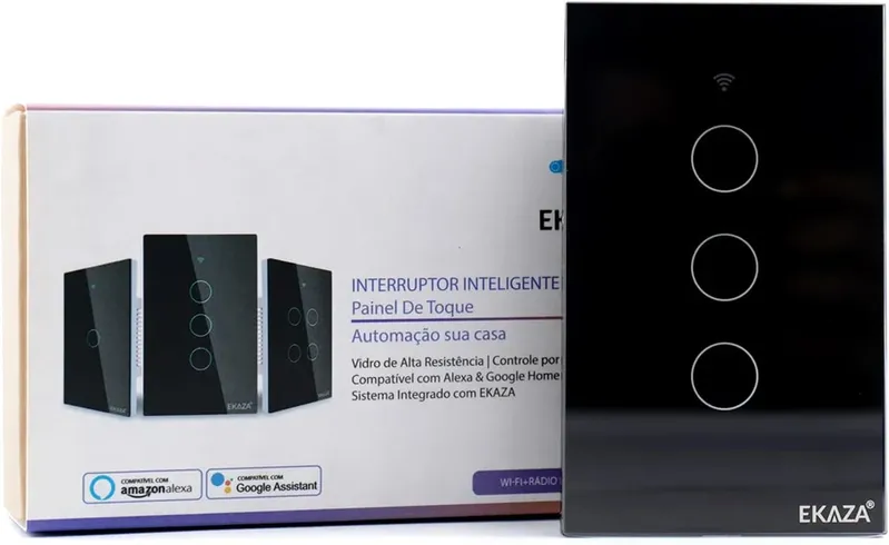Interruptor Inteligente Ekaza 3 Botões Preto Wifi+ble+rf