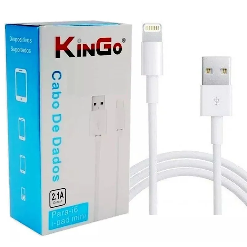 Cabo De Dado Iphone 5 6 7s 8 Plus X Plus 1 Mt Kingo Branco
