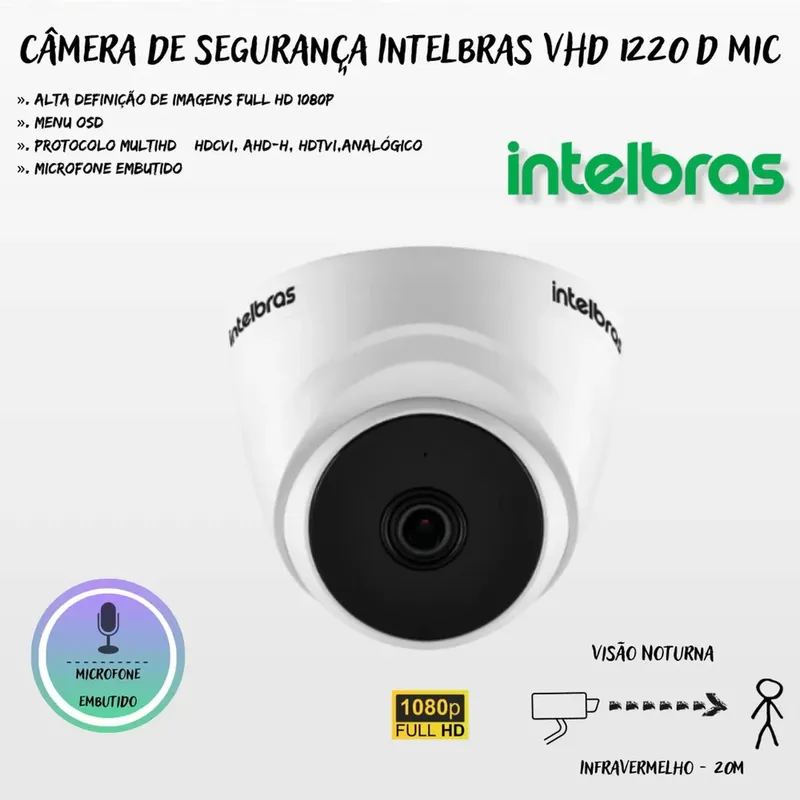 Kit Cftv 8 Câmeras Segurança Dome 1220 Full Hd Com Audio Microfone Dvr Mhdx 1008c Intelbras.