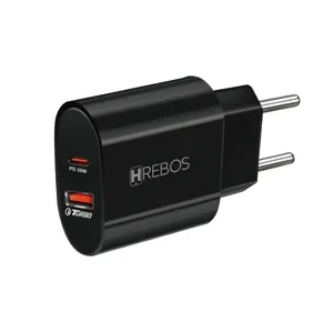 Carregador De Parede Hrebos Duplo Usb + Tipo C Pd 20w Turbo Modelo Crg-215 Cor Preto