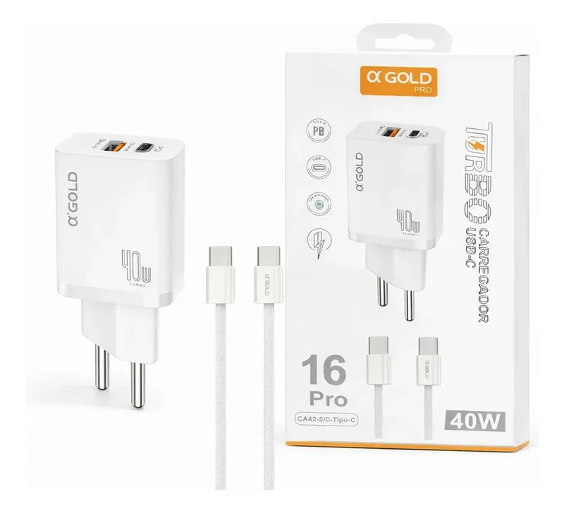 Carregador A'gold Pro 40w Turbo Cabo Tipo Usb-c Carga Rápida