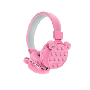 Headphone Master Infantil, Bluetooth, 40mm, USB, Arco ajustável, Orelhinhas Pop It, Rosa