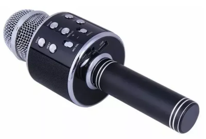 Microfone sem Fio Karaoke Bluetooth Alto Falante Embutido Usb Cor Preto